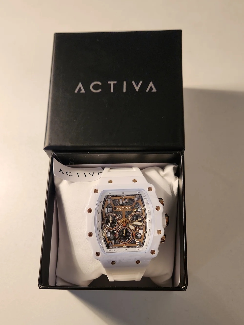 Activa White and Gold Chronograph Watch NWT
